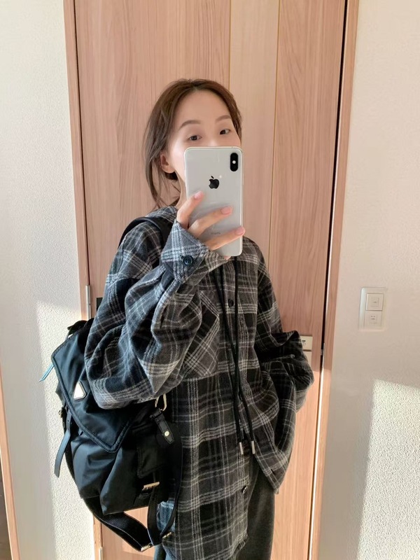 浅姜黄/黑白灰 帅气格纹oversize连帽衬衫上衣女秋|undefined