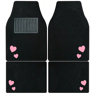 Cross-border best-selling heart-shaped car floor mat four-piece set, car floor mat with top carpet, dustproof and easy to clean (Universal Foot Pad) - heartblack-border-universal-car-floor-mat-set