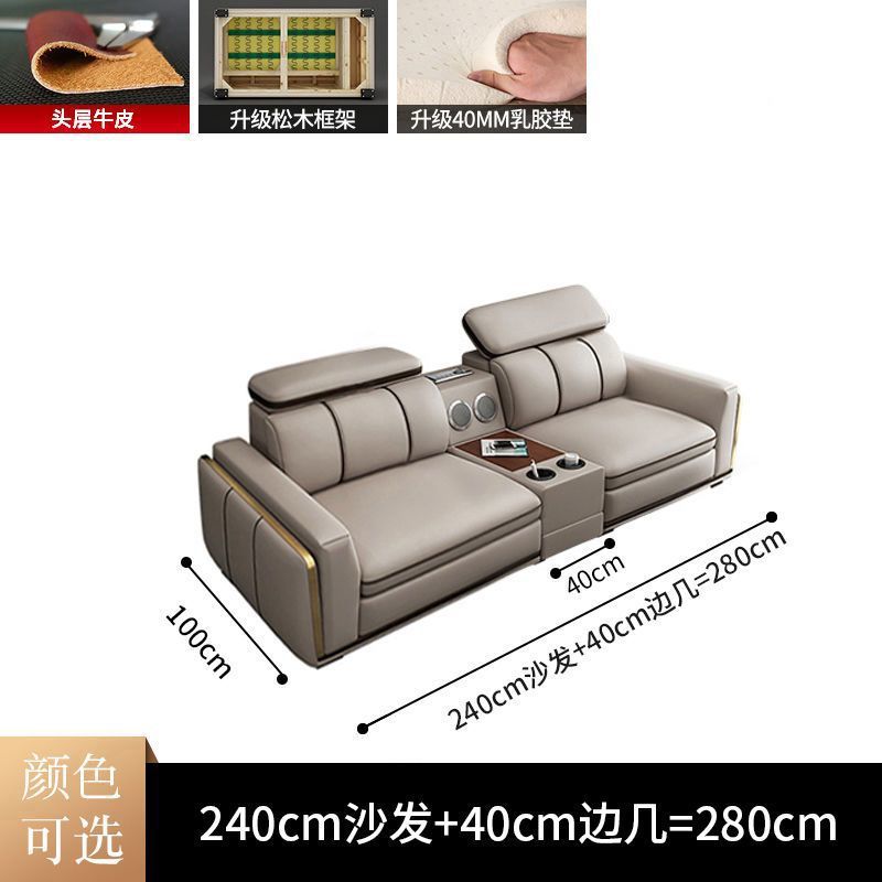 Sofá de cuero de piel de vaca de primera capa de lujo ligero italiano sala de estar apartamento grande y pequeño en línea recta combinación de chaise sofá de cuero para el hogar
