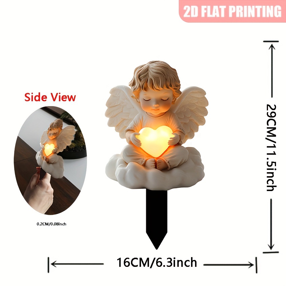 Plano 2D, Pila de jardín de acrílico de ángel de luz eterna, vertical, resistencia a la intemperie 6.3 pulgadas x