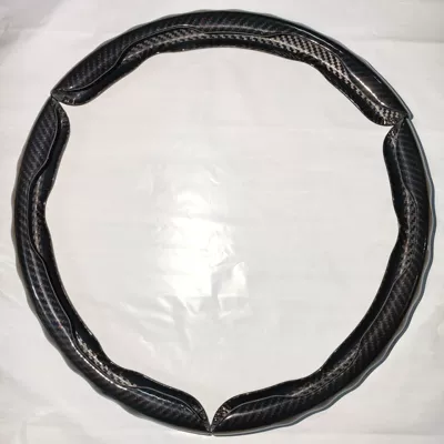 Cross-Border Best-Selling Carbon Fiber: Steering wheel cover - 2-groove-buckle-wavy-glossy-film-black-3-pack-38cm