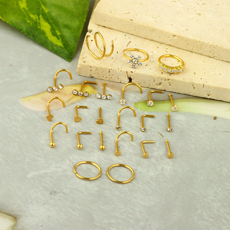 Nose Rings & Studs Piercing Type 1 Set Nose Rings & Studs Simple Style Heart Shape 304 Stainless Steel Inlay Zircon Nose Rings & Studs Nose Pin
