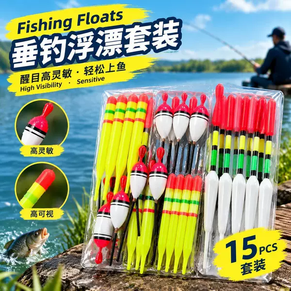 Cross-border supply of fish float set card plastic fish float full set of 15 various eye-catching fishing gear float set Wholesale