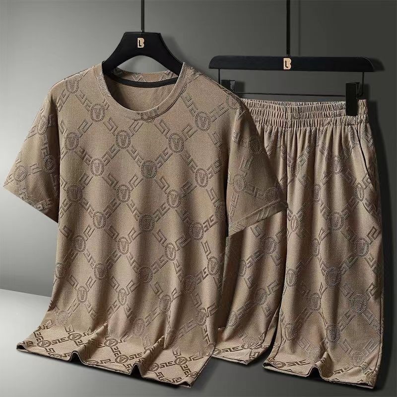 Verano nuevo hielo rápido secado juego deportivo hombre jacquard pantalones cortos juveniles casuales manga corta juego hombre para correr