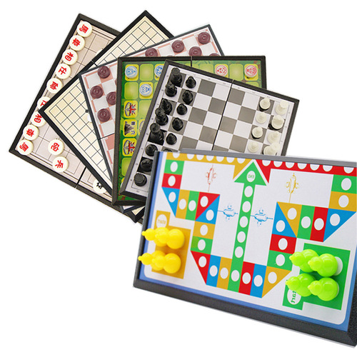 Qiqile Portable Flying Chess Checkers Magnetic Folding Chess Go Puzzle Desktop Game Chess Toy