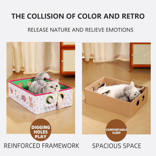 Cat Scratch Board Cat Bed Combo Large Corrugated Paper Scratch Pad Replaceable Cat Toy Self-Entertaining Pet Supplies