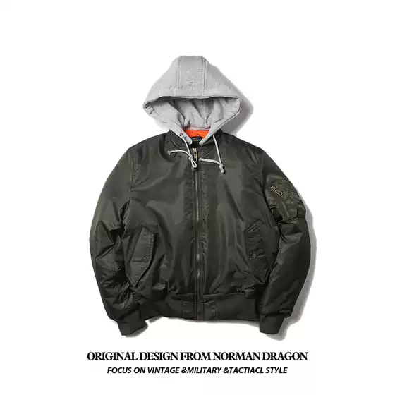 Norman Longmei workwear winter hooded pilot jacket oversized men's cotton-padded coat non-ironing student coat