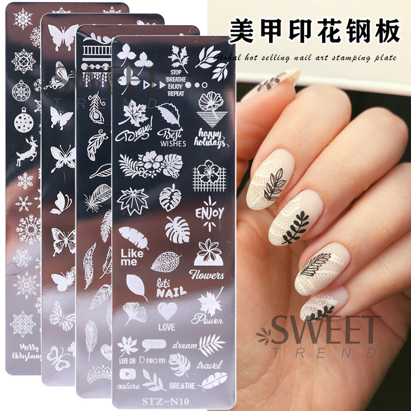 ins Internet Red Hot Nail Art Transfer Steel Plate European and American Festival Vintage Floral Snowflake Butterfly Nail Printing Template