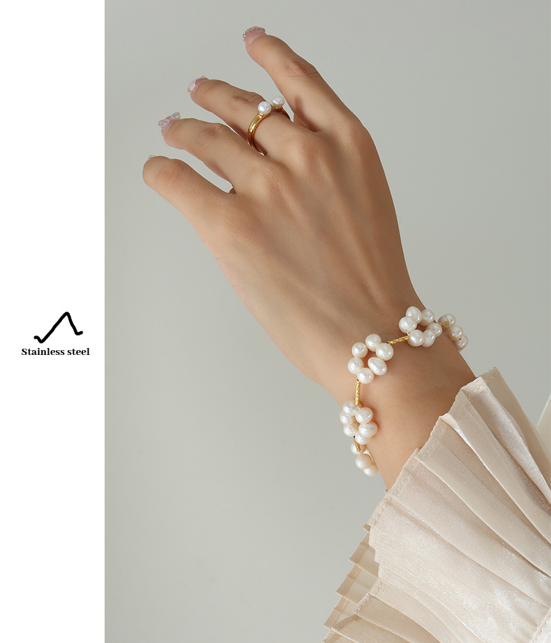 Fashion Flower Titanium Steel Bracelets Pearl Stainless Steel Bracelets