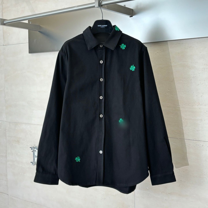 Ceiling Quality Do Home Ss26 New Four-Leaf Clover Embroidered Cotton Turn-Down Collar Denim Long-Sleeve Shirt Unisex Trendy Brand