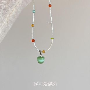 "Summer Ode" Dopamine Beaded Green Apple Necklace Small Fresh Fashion Sweet Temperament Clavicle Chain Gift