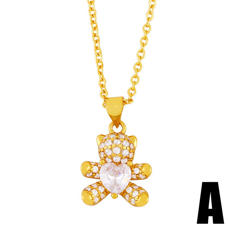 wholesale jewelry bear shape pendant copper inlaid zircon necklace nihaojewelry
