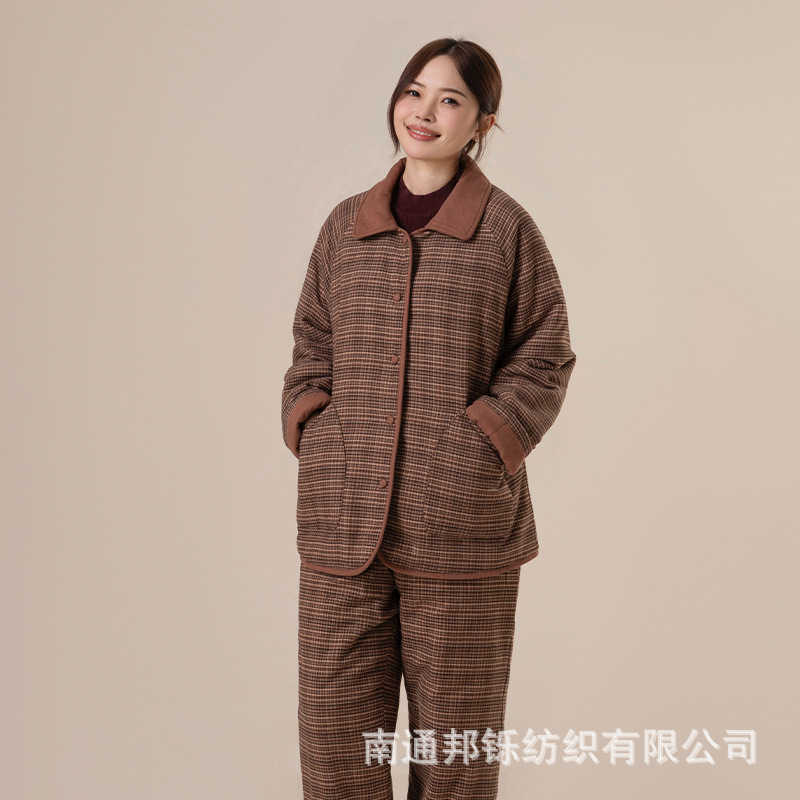 新款冬季全棉翻领长袖格子美拉德棉服外套加厚保暖棉衣家居服睡衣