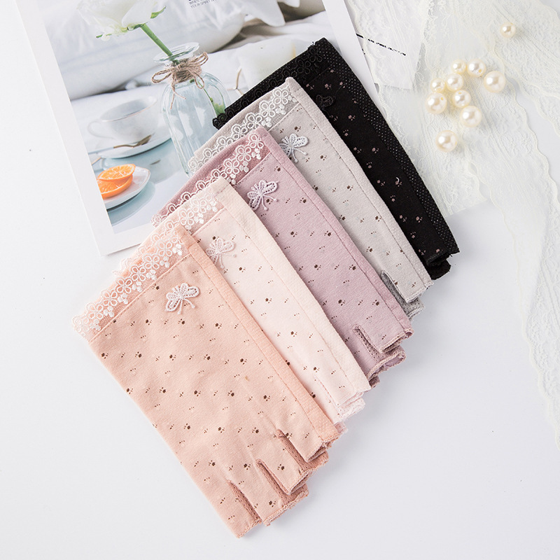 Summer Half Finger Gloves Thin Cotton UV-proof Sunscreen Breathable Non-slip Cute Outdoor Riding Tea Picking Nail Art