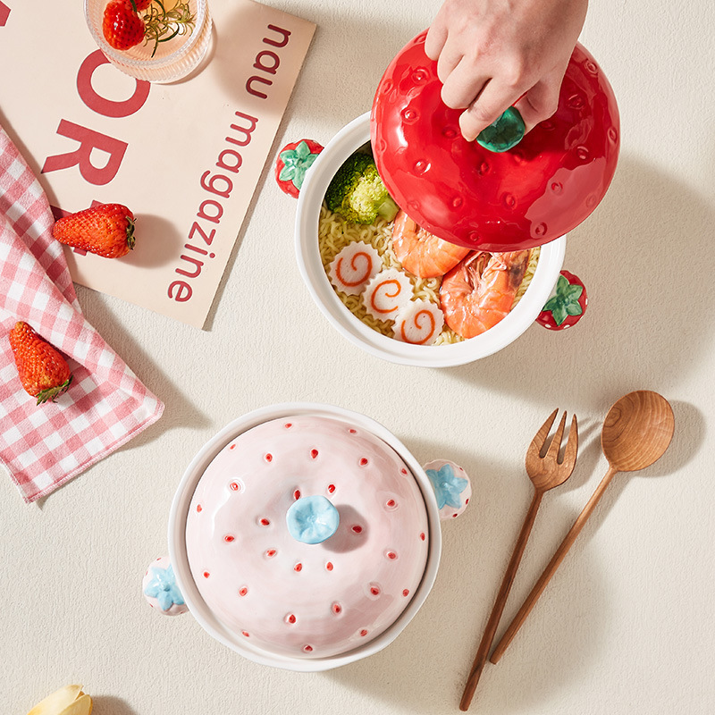 かわいいアニメの縞熊陶磁器食器高颜値ご飯ボウルヨーグルトボウル手握りカップ両耳泡ボウル|undefined