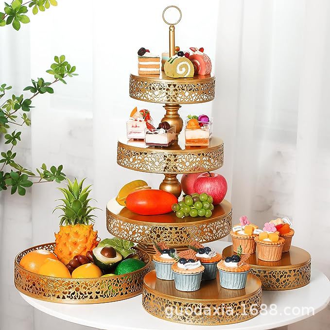 金属甜点架圆形糖果零食塔金色蛋糕架分层服务托盘适用于婚礼派对