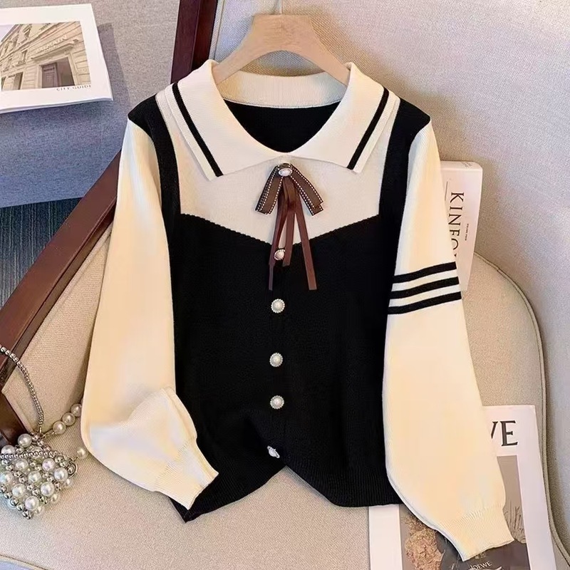 小清新蝴蝶结毛衣女秋冬季新款淑女洋气套头内搭打底衫长袖针织衫|undefined