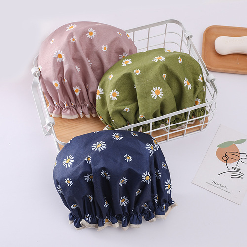 Double-layer waterproof shower cap and hair cap peva dust-proof cartoon polyester-cotton printed shower and shampoo cap cross-border Amazon wholesale