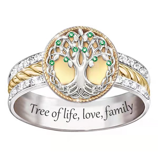 Fashion Diamond Alloy Electroplating Two-color Tree Of Life Alloy Ring display picture 1