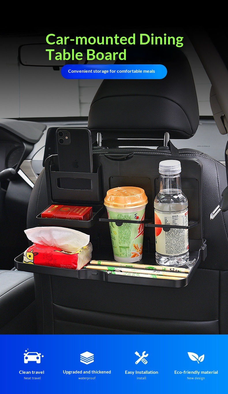 Cross-Border Exclusive Supply of Car-Mounted Small Tables for Rear Seats, Multifunctional Car Dining Table, Foldable Storage Dining Table, Computer Table for Car