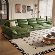 新款猫抓油蜡皮贵妃组合意式轻奢极简L形客厅家用高级直排沙发木