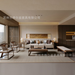 現代の新しい中国式の実木のソファーの組み合わせは簡単で、贅沢な禅意の別荘の客間の宋式の美学の家具は寂しい風を掛けます。