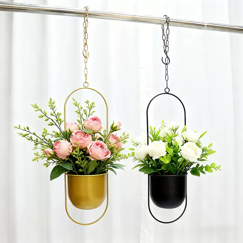 跨境简约现代创意悬挂铁艺花盆阳台吊挂绿萝多肉植物装饰吊篮花盆