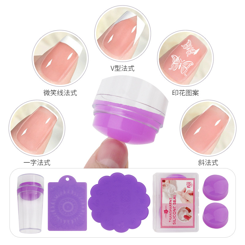 Nuevo juego de raspador de sello de 4 piezas con estampado de uñas francés, cabezal de sello de silicona multiusos, herramienta de transferencia de pintura en stock