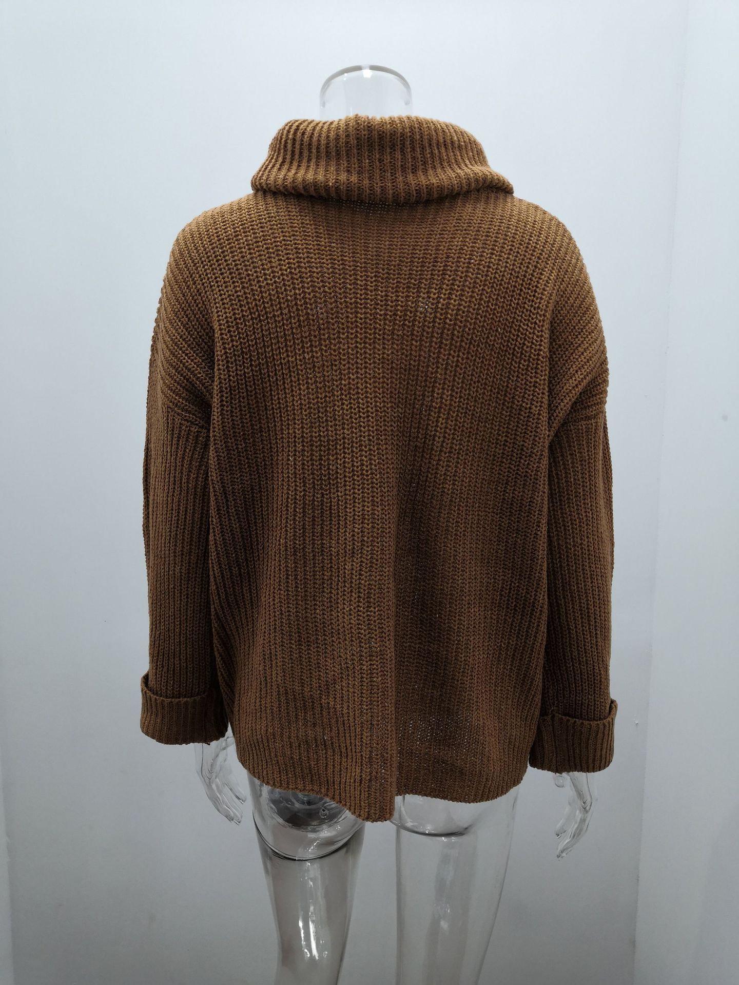 Damen Hochkragen Strickpullover Für Herbst Und Winter Einfarbig_voghion.com