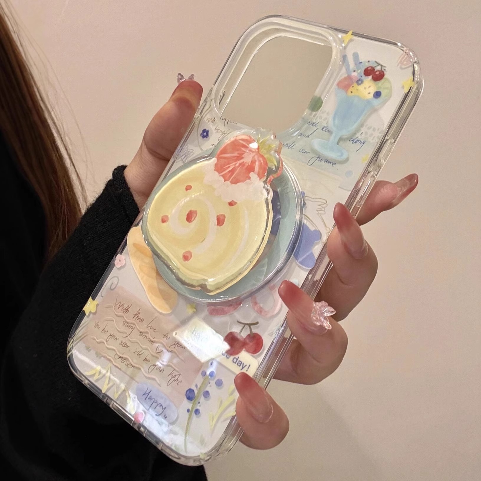 Ins Style Gourmet Strawberry Swiss Roll Cake Compatible With IPhone 16 Pro Max/17 Phone Case 14 Magnetic 13_voghion.com