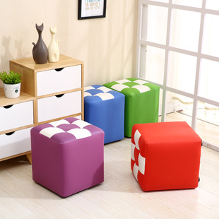 J^ Small Stool Home Fashion Round Stool Small Bench Creative Leather Stool Sofa Stool Adult Soft Stool Low Stool Solid Wood Leather