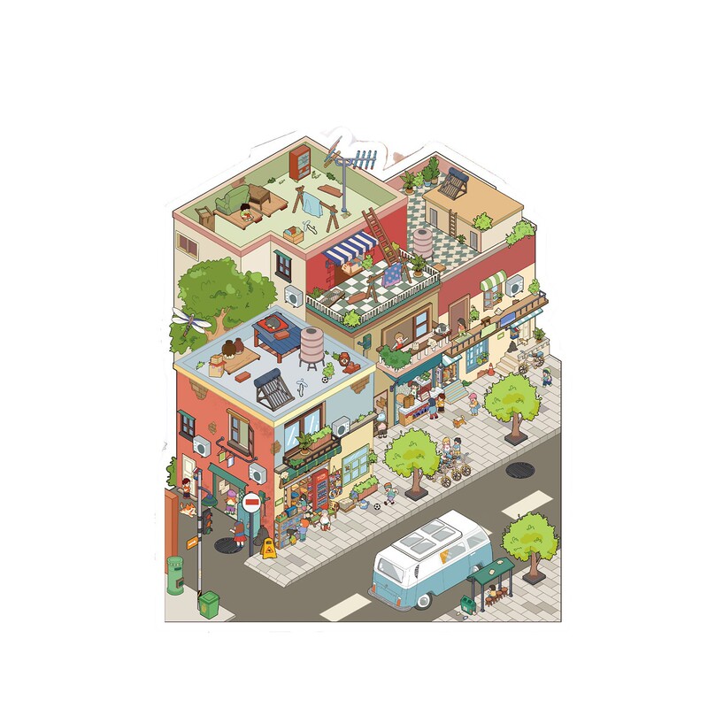 童年转角造景贴3D立体贴纸解压pet防水免裁剪微缩场景小屋diy贴纸|undefined