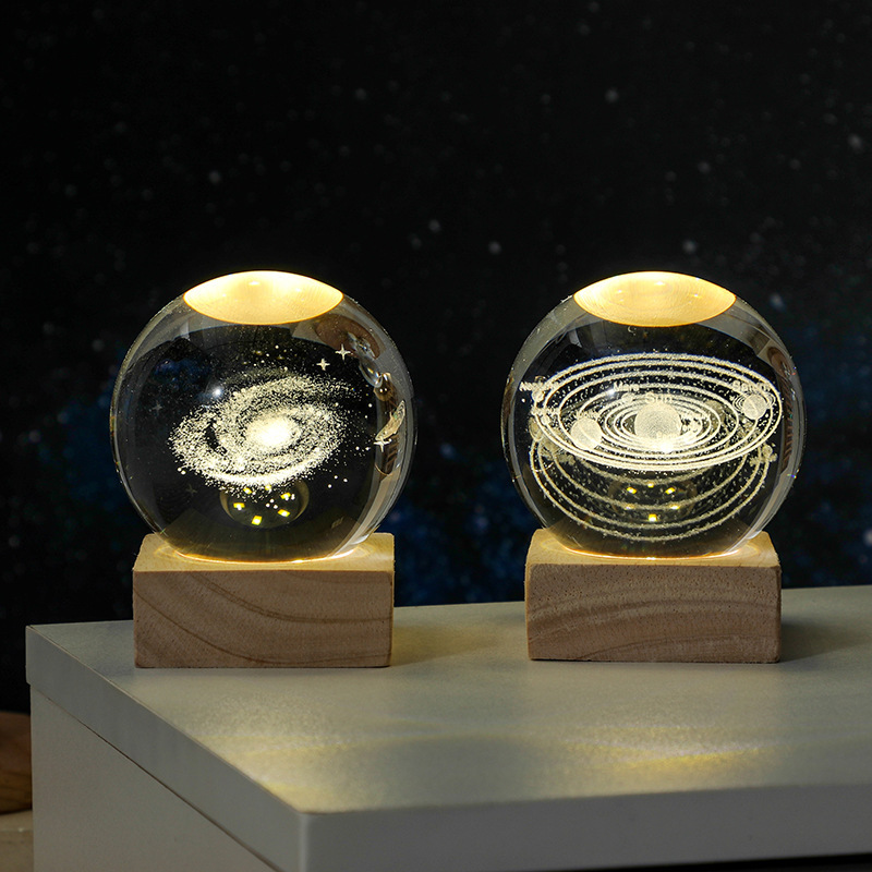 Cross-border wholesale 3D carved crystal ball luminous night light home gifts desktop decoration ornaments to send students and friends