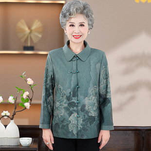 Middle-aged and elderly women's lapel spring shirt 70-year-old mother's foreign-style top old lady's new Chinese-style national style shirt