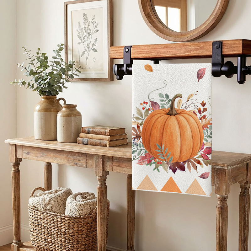 temu new cross-border kitchen towel holiday decoration hand towel pumpkin letter print tea towel wholesale Amazon