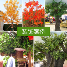 仿真榕樹葉過膠塑料榕樹枝綠色植物銀杏紅楓葉子假樹枝裝飾造景