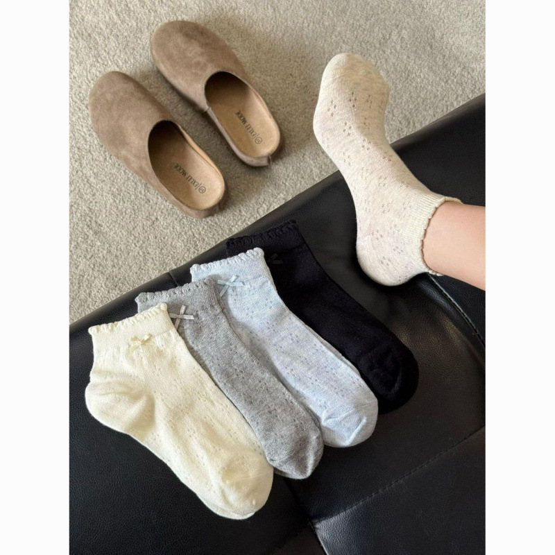 Lace Bowknot Socks for Women, Summer Thin Mesh Breathable Short Socks, Sweat-Proof Versatile Mid-Calf Women's Short Socks, Super Fairy-Like