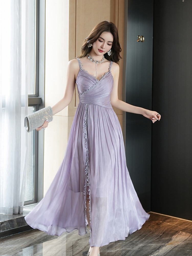 Váy dài maxi nữ cổ chữ V thắt eo phong cách Pháp đi nghỉ mát — Hồng Hoa Hồng