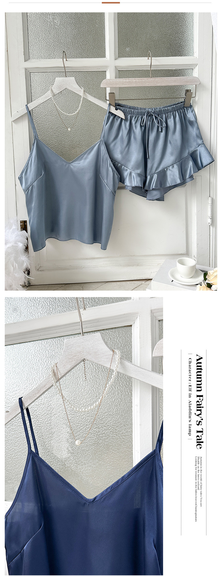 Solid Color Pattern Summer, Spring Season Home Women's Casual Solid Color Imitated Silk Polyester Shorts Sets Pajama Sets