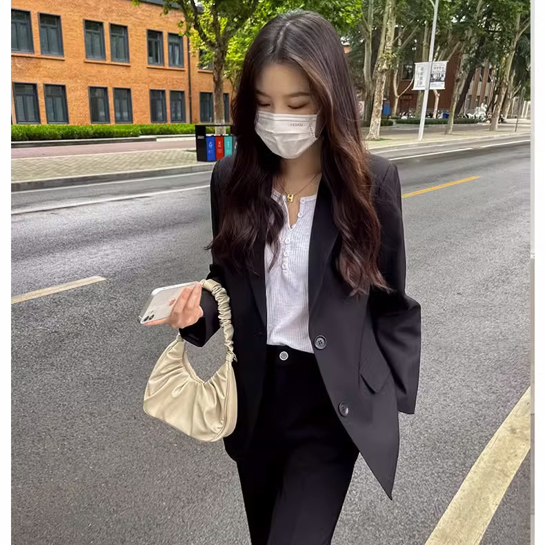 胖mm西装外套韩版正装小个子大学生职业工作服宽松西装套装女遮肉|undefined