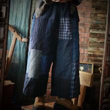 落古泥轻定制复古手工禅意老粗布拼接宽松九分裤阔腿裤1830