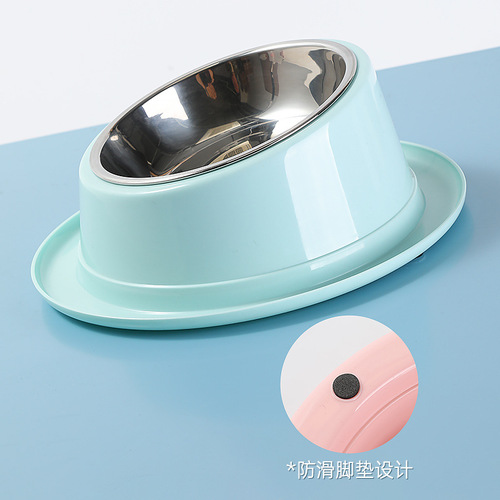 Wholesale New Macaron Color 15-degree Tilted Stainless Steel Dog Bowl for Protecting Spine, Cat Dining Utensil, Pet Supplies