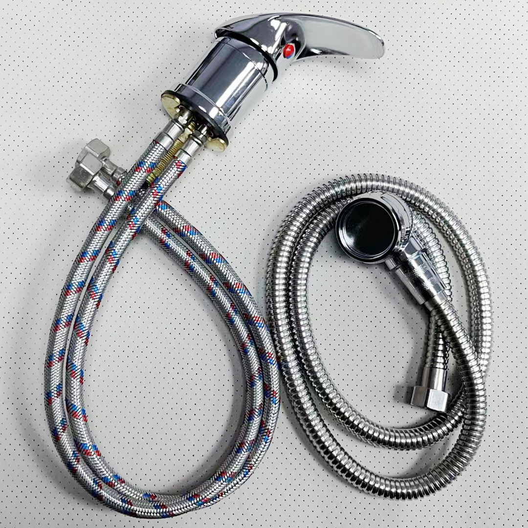 Hair salon shampoo faucet, hair salon shampoo bed hot and cold faucet switch with showerhead hose, shower bed accessories Item Picture