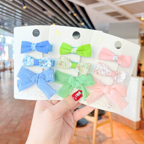 Korean version of three-piece children's hair clip set for little girls fabric floral bow pressure clip baby does not hurt the hair bag cloth clip