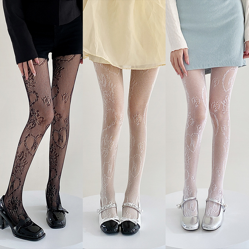 Red de pesca calcetines de primavera y verano delgados huecos grandes flores inins sexy puro amor Jacquard anti-hock pantalones