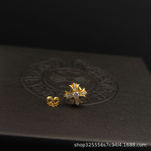 ch高版本克罗伈十字耳钉银镀金色时尚简约朋克嘻哈潮流男女耳饰