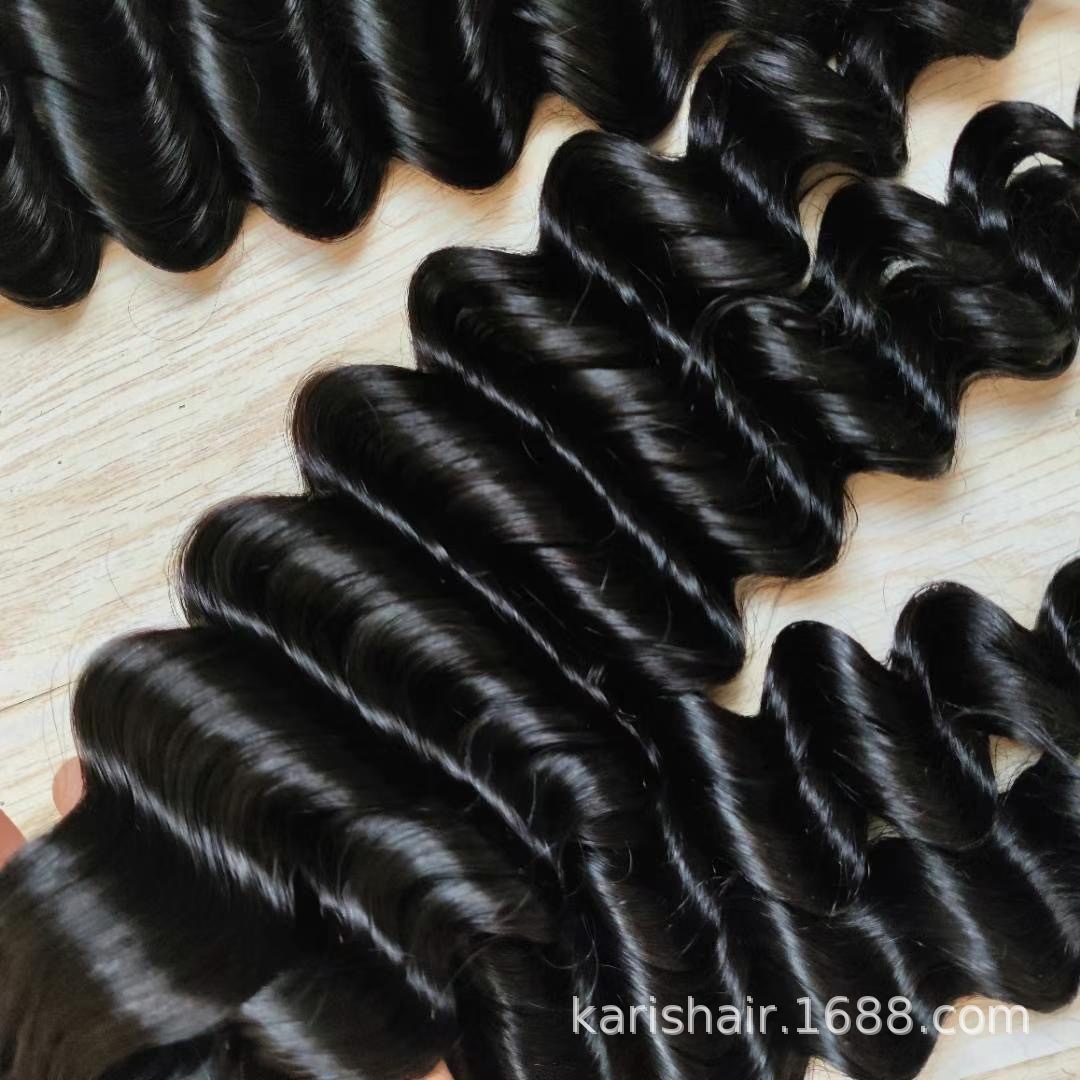 Mango de pelo recto de fibra de vidrio pelo rizado profundo pelo a granel peluca de cabello humano real mango de pelo onda profunda