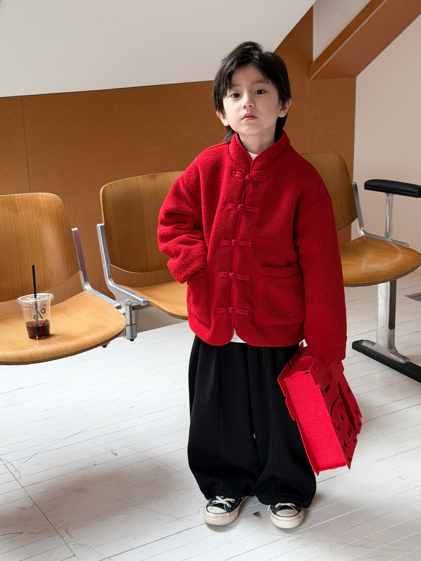Chaqueta de niño de cordero de algodón espeso ropa de algodón para niños nuevo estilo chino vestido de Año Nuevo chino vestido de estilo Tang vestido chino rojo viento image 5