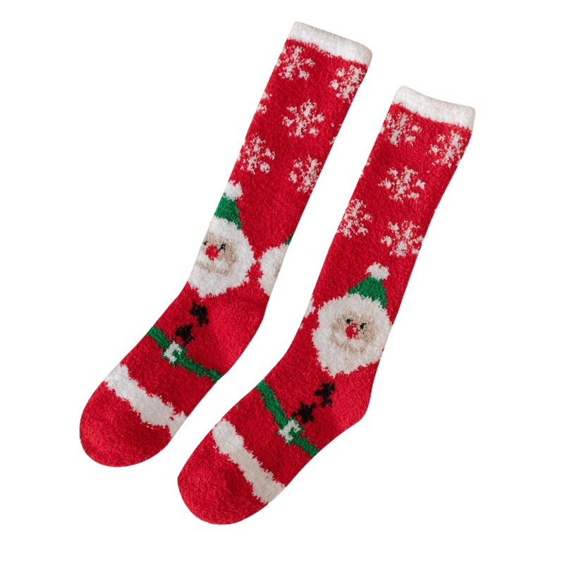 Transfronterizo nuevo largo coral polar calcetines de Navidad para las mujeres Otoño e Invierno forro de lana engrosada piso hogar dormir calcetines de ternera