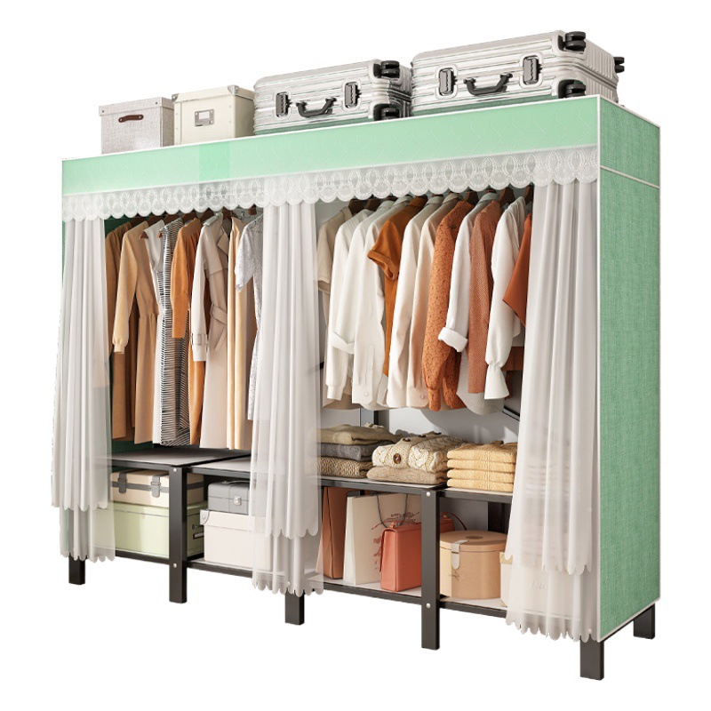 Libre de instalación armario hogar dormitorio plegable simple armario de tela habitación de alquiler fuerte y durable marco de acero armario de almacenamiento armario